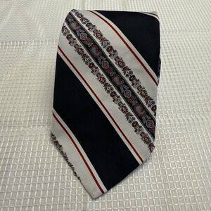 Vintage Bergners Necktie Ugly 70s Tie Red White Blue Diagonal Stripe Floral